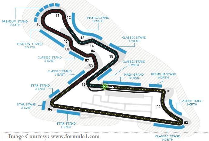 Airtel Formula One (F1) Grand Prix 2012 tickets chart, stand position, circuit diagram